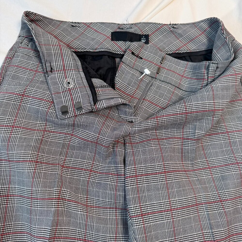 Plaid Wool-Blend Dress Pants - Gray with Red Accent